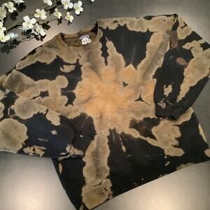 Jerzees Bleach Tie Dye Custom Crewneck Sweatshirt Black Brown Starburst